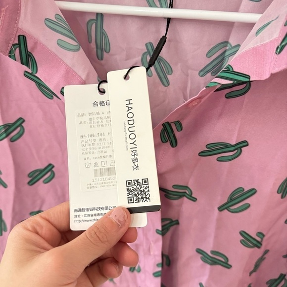 Pink Green Cactus Cacti Button Front T Shirt Size XL - Picture 4 of 8